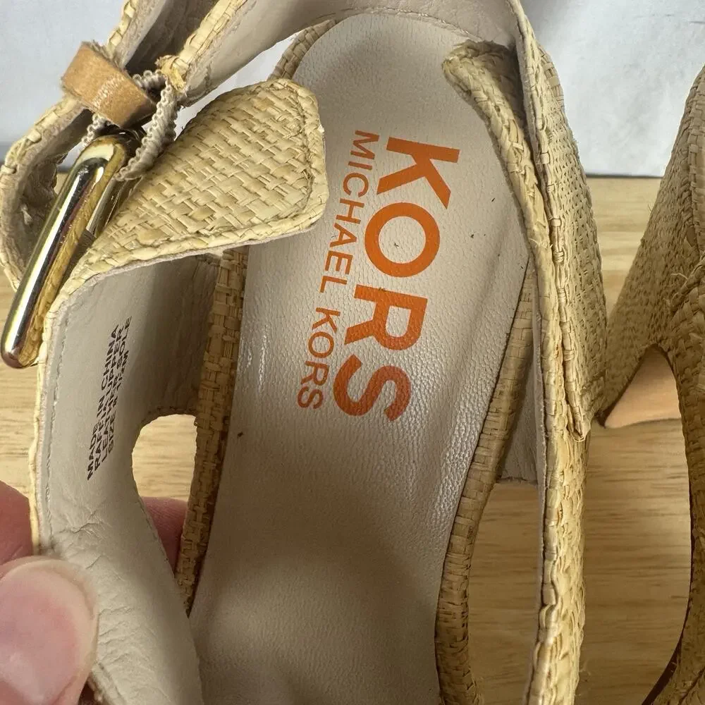 Michael Kors Dillon Raffia High Heel Sandals Women’s 8.5M Natural Slingback